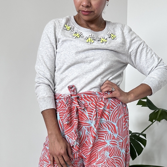 J. Crew Sweaters - Millenial JCrew Gray Sweatshirt Neon Yellow Jeweled Neckline Embellishment M